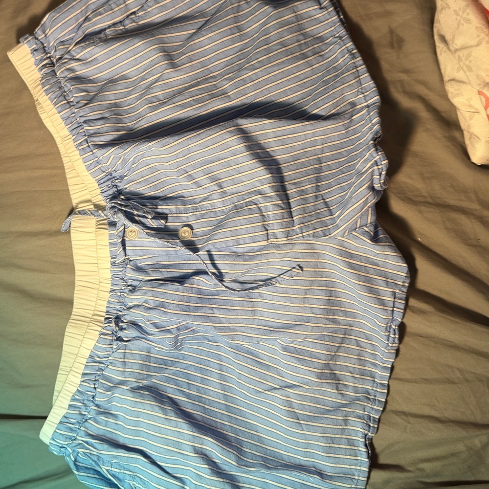 Lux Light Blue and White Pinstriped Swim Trunks
